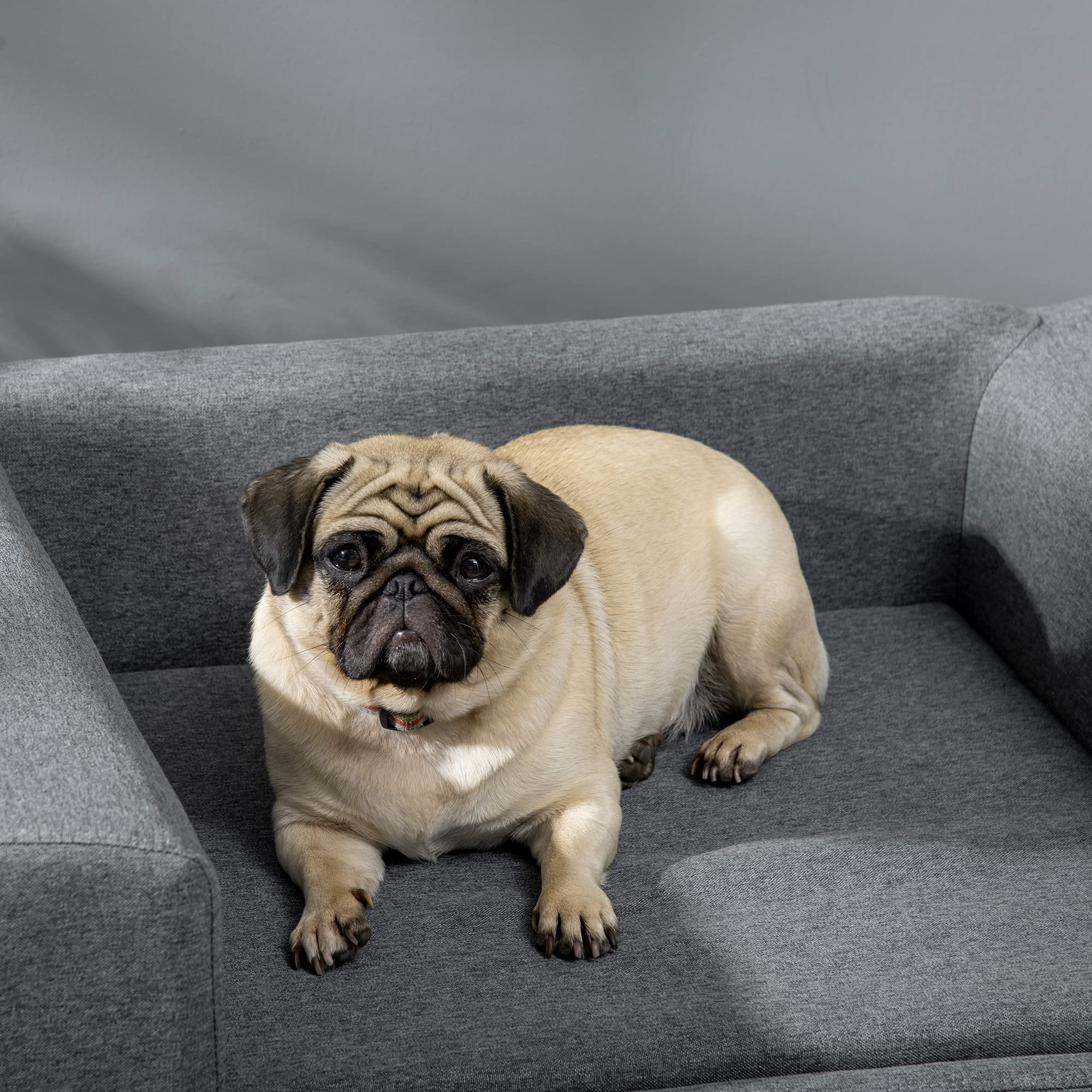 PawHut Canapé Chien lit pour Chien Design scandinave Coussin Moelleux Pieds Bois Massif dim. 87 x 61 x 36 cm Polyester Gris