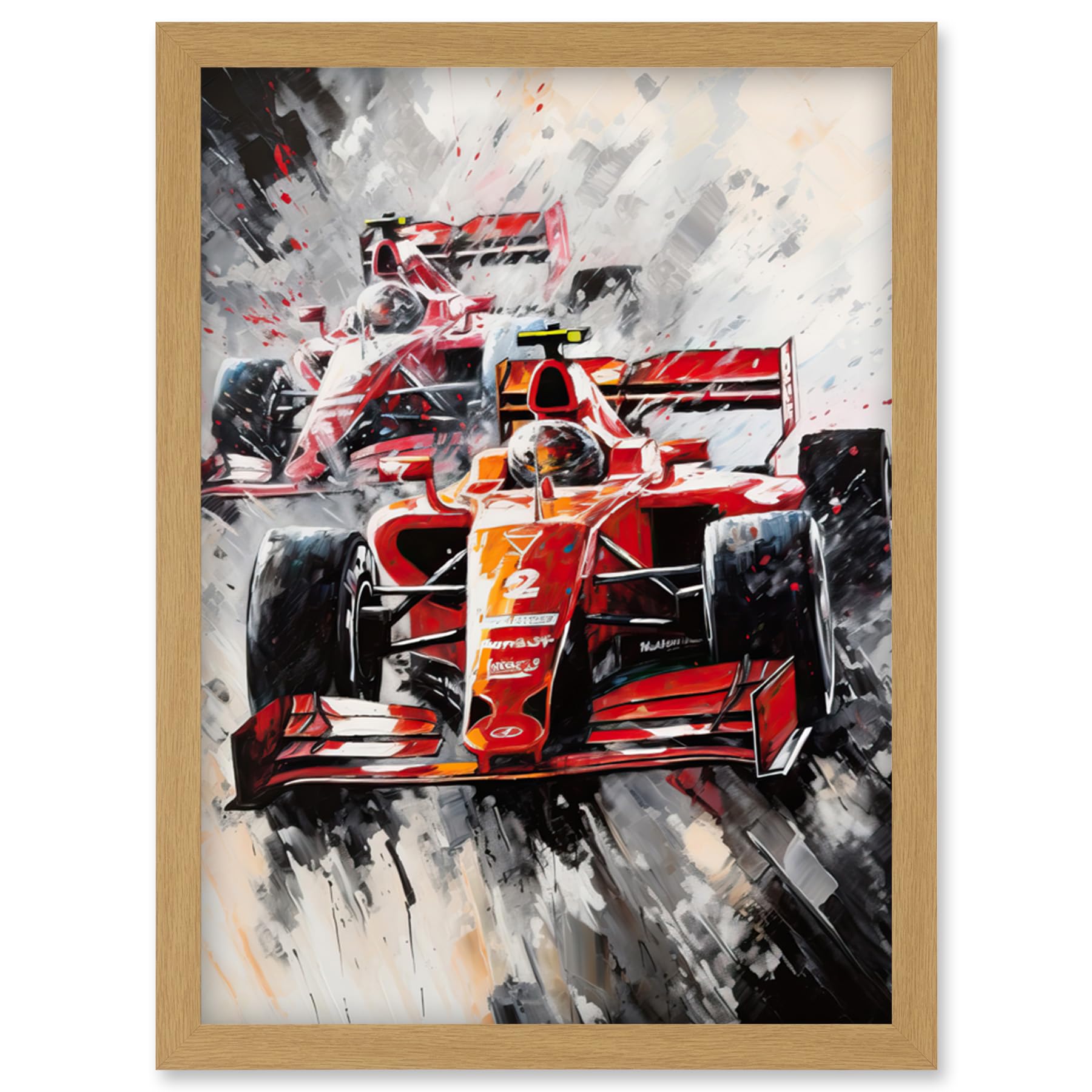 Artery8 Grand Prix Track Circuit Cars Racing Paint Splat Artwork Framed Wall Art Print A4
