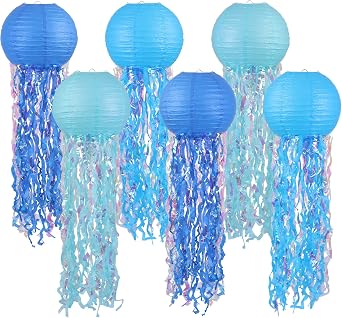 Blue Hanging Paper Lantern Under The Sea Party Decorations 6Pack Jelly Fish Paper Lamps for Birthday Party