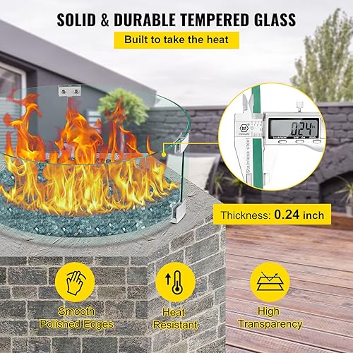 Miniatura 3 de VEVOR Protector de viento para fogata, protector de llama de vidrio de 17 x 17 x 6 pulgadas, escudo de vidrio redondo, mesa de fuego de 14 de