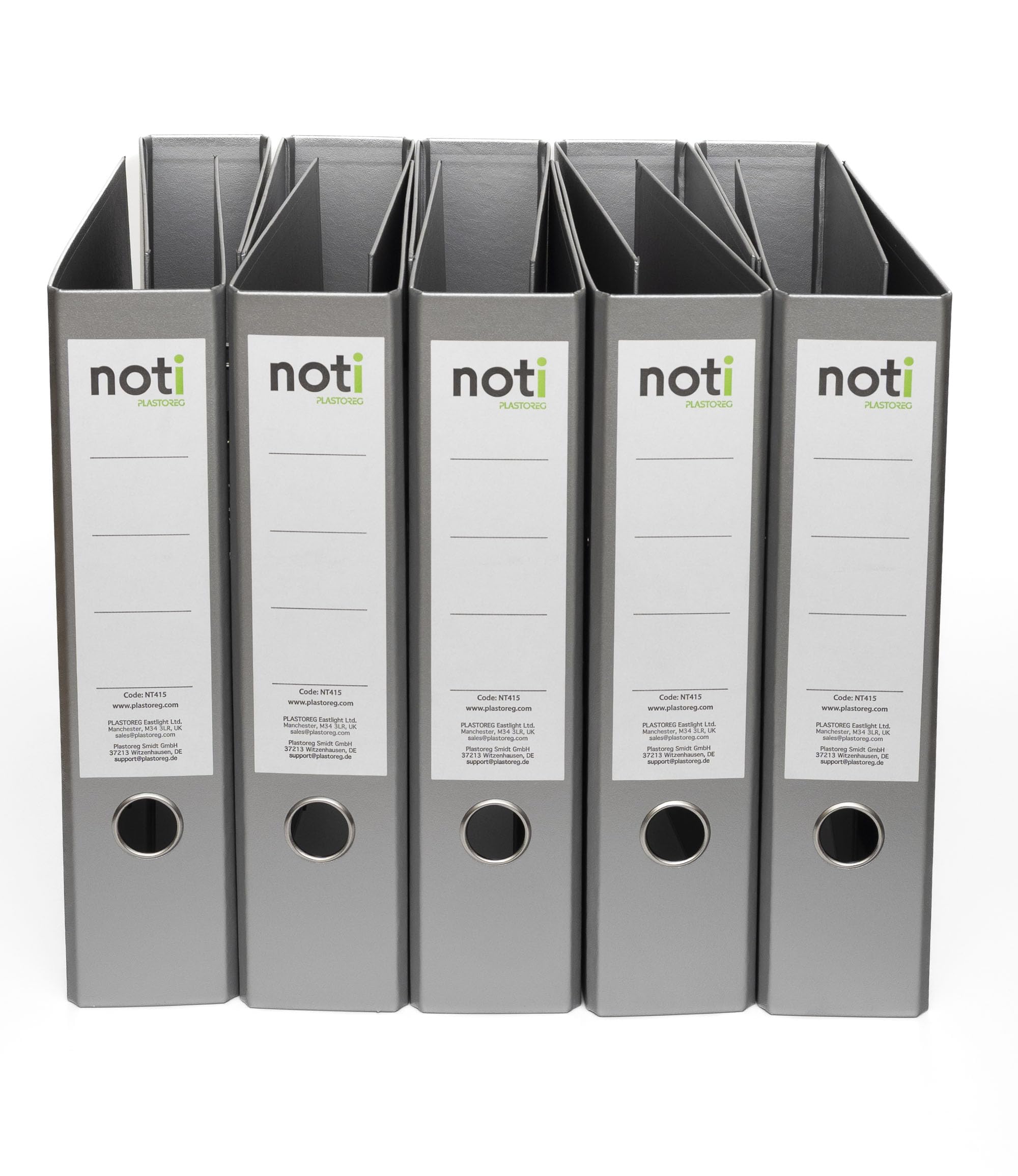 Noti A4 Lever Arch Files Pack of 10 – Silver 70mm Spine Lever Arch File Folder, 2 Ring A4 Lever Arch Folder with Spine Label, Recycled Board Office Filing Organiser