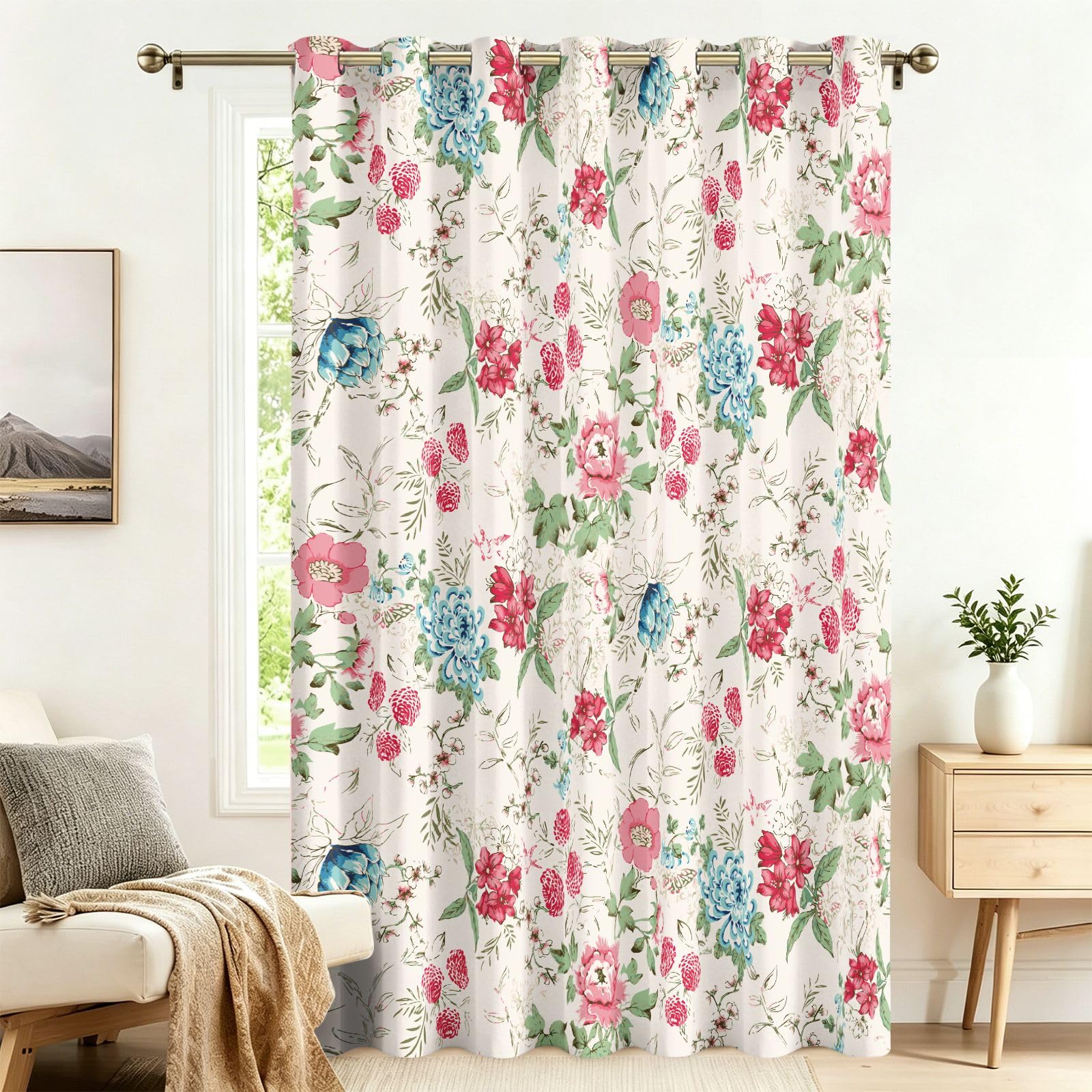 Rideau occultant de qualité supérieure motif pivoine et hortensia à œillets