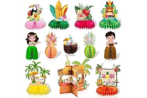 Hawaiian Luau Honeycomb Centerpieces for Table - 12Pcs Tiki, Flamingo, Hibiscus Party...