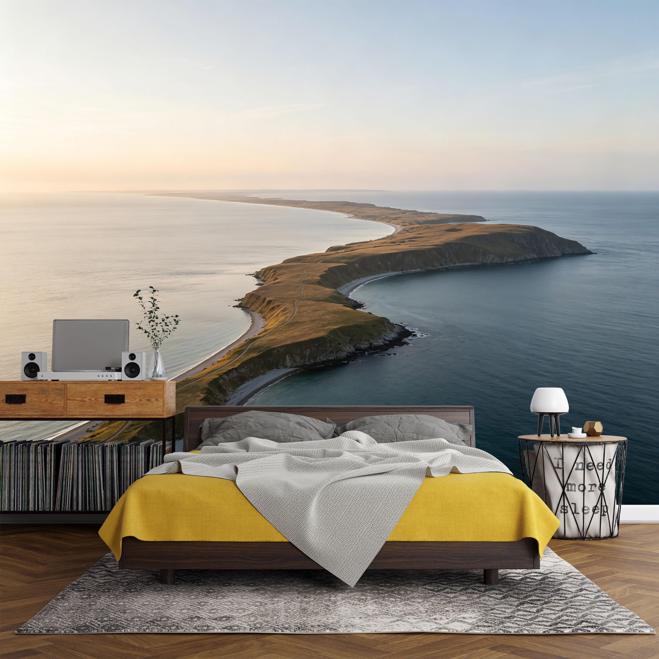 Custom Size Wall Mural， Coastal Cliff Shoreline Sunset Ocean View Landscape，SelfAdhesive Art Prints wall Fabric (No PVC) Removable Wallpaper Living Room Decor