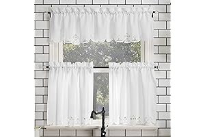 Mariela Floral Trim Semi-Sheer Lace Kitchen Curtains