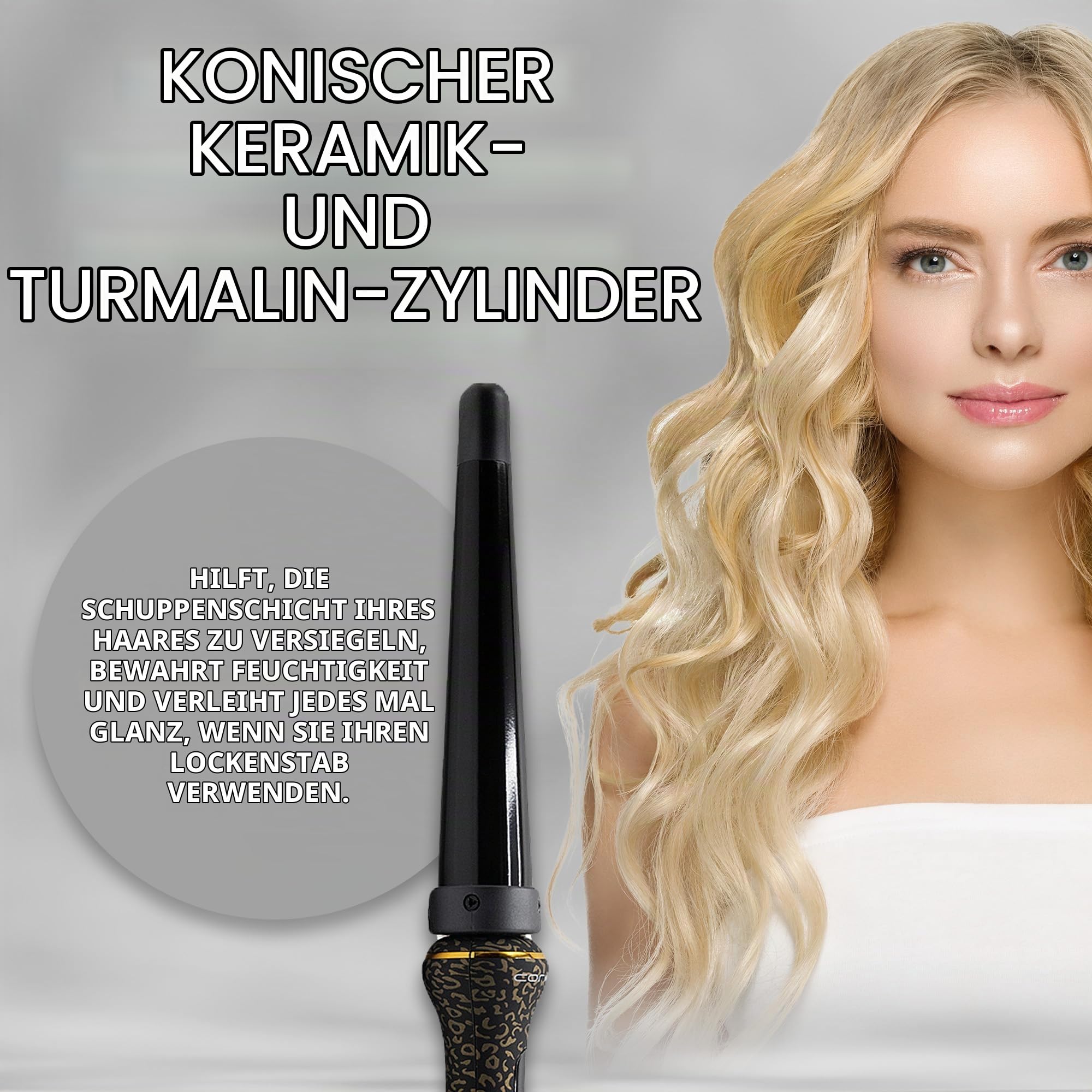 CORIOLISS | Glamour Wand | Lockenstab für Frauen | Haarkräusler für langes und kurzes Haar | Professioneller konischer Keramikstab mit Temperaturkontrolle