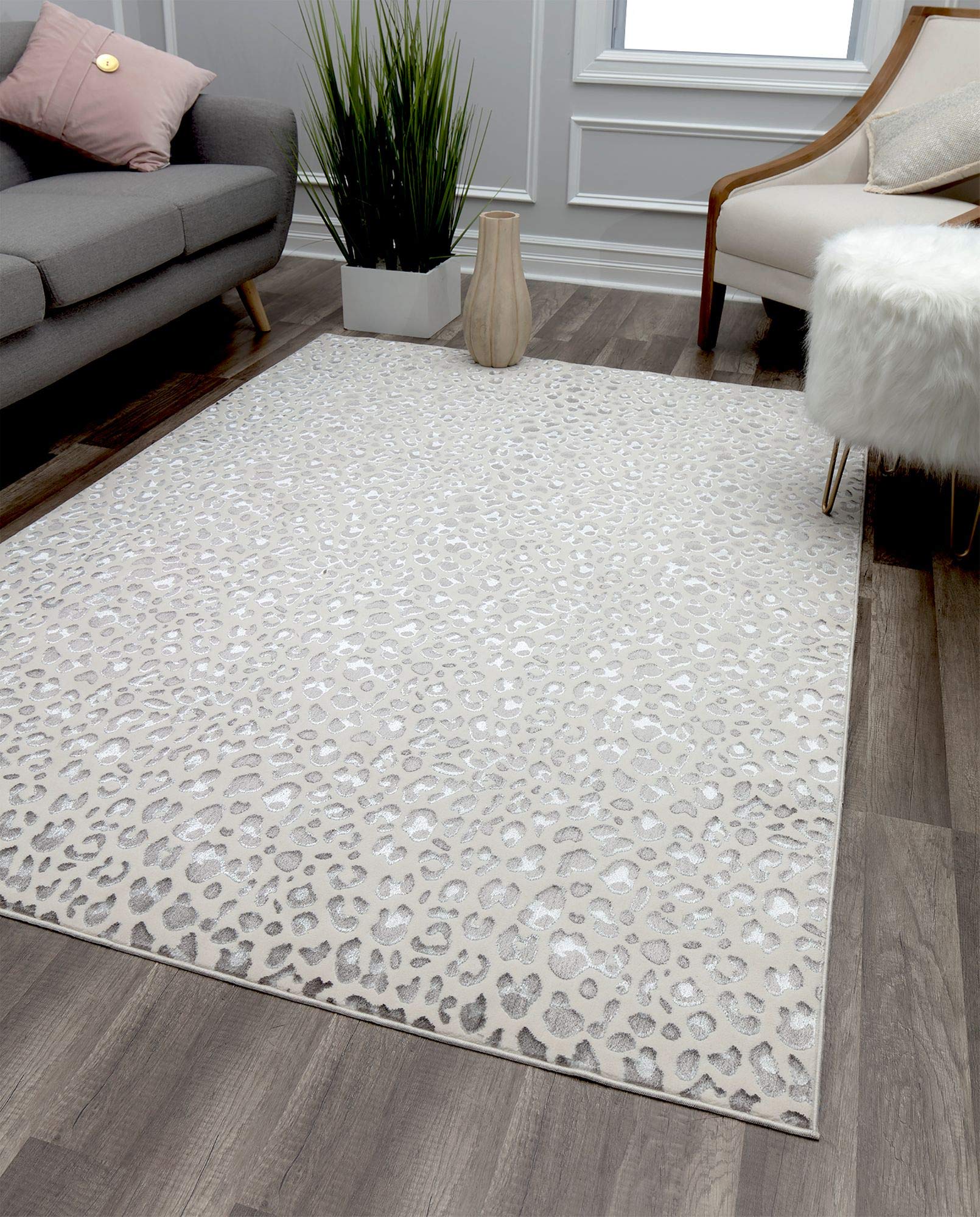 Rugs America Natura Snow Leopard Transitional Vintage Area Rug 2' x 4' (HZ50A)OEKO-TEX STANDARD 100