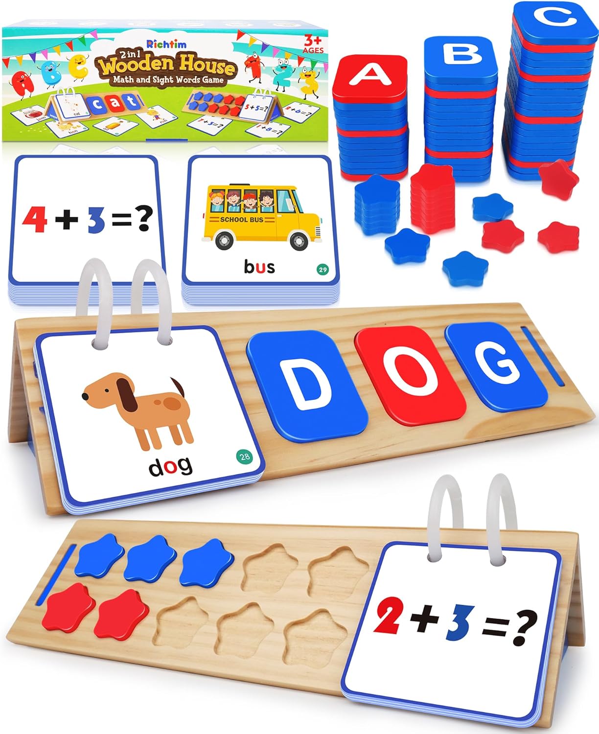 Wooden CVC Word Spelling and Math Educational Toys for Kindergarten