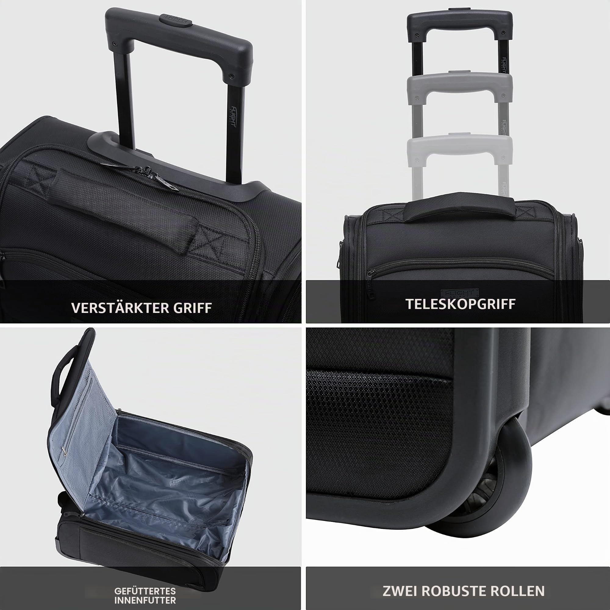 Flight Knight 45x36x20cm easyJet Underseat Carry On Non Priority Approved Handgepack Koffer - 2 Rader - Ultra Lightweight Durable Soft Case Textile Cabin Suitcase