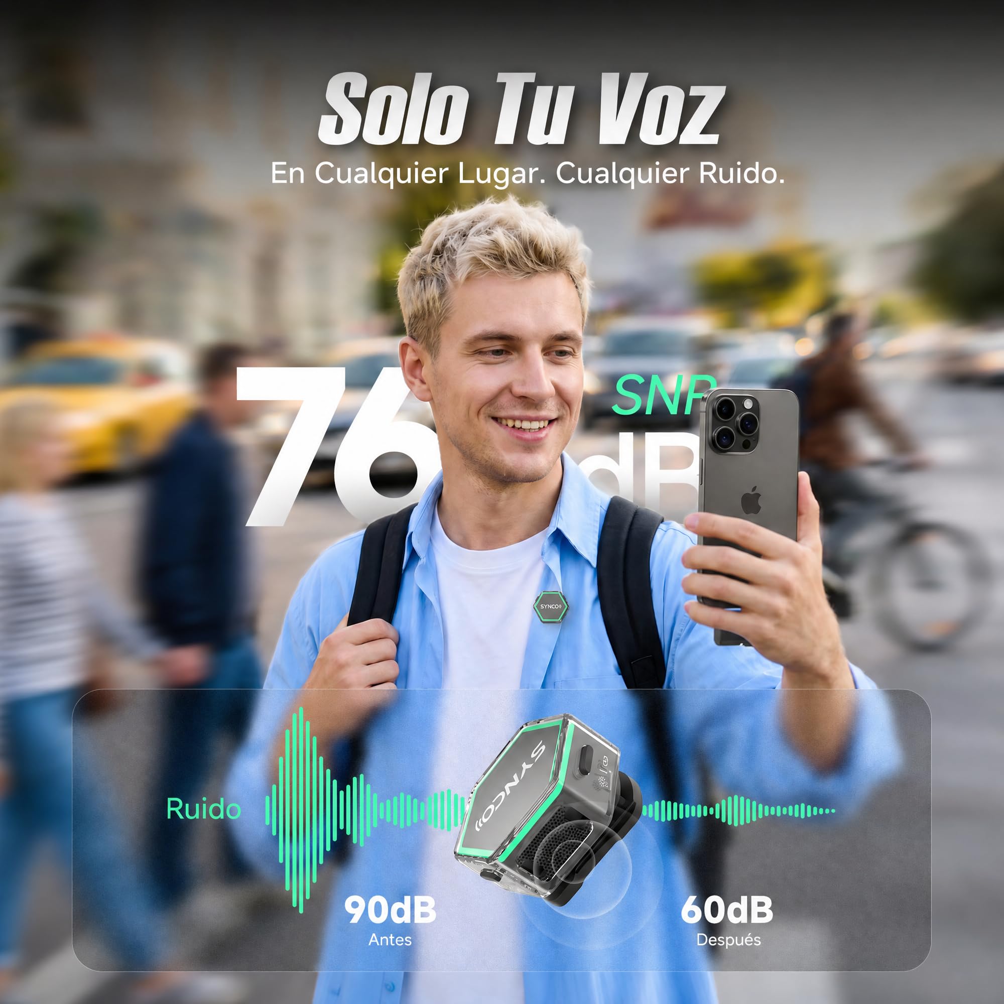 SYNCO G4 Micrófono Lavalier Inalámbrico para iPhone7-17/Android/Cámara, 2,4 GHz Doble Canal, Batería de 20 h con Estuche de Carga, Alcance 300 m, Cancelación de Ruido para Youtube TikTok Vlog