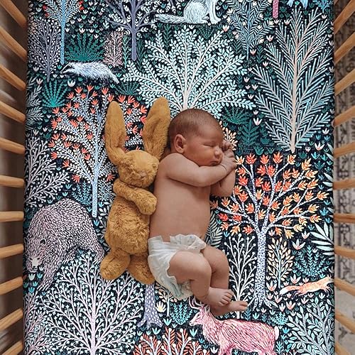 Sábana bajera suave para cuna, elástica y transpirable, para niños y niñas, se adapta a colchones estándar para cuna y niños pequeños (animales de