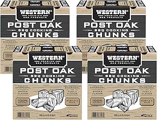 Western Wood Smoking Chunks Multi Pack – 4 Boxes (500 cu in Each) – Post Oak Chunks – All-Natural BBQ Wood for Grilling, Smoking Beef, Pork, Poultry & More (Post Oak, Wood Chunks)