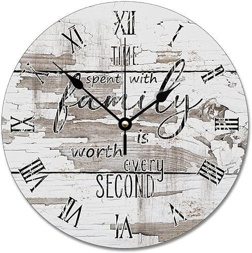 White Farm - Reloj de pared de grano de madera de granero con el tiempo que pasa con la familia vale la pena cada segundo, funciona con pilas, reloj