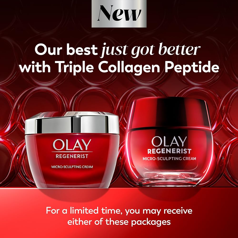 Olay Face Moisturizer, Regenerist Micro-Sculpting Facial Cream for Women - Anti-Aging, Anti-Wrinkle, Firming Skin Care - Triple Collagen Cream, Peptide Moisturizer, Hyaluronic Acid, Niacinamide, 1.7oz
