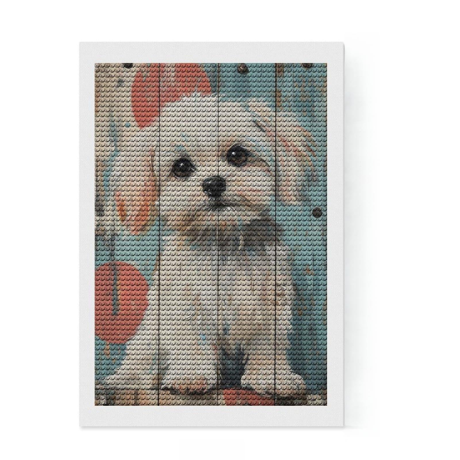 Junmoney Cute Maltese Dog Portrait on Wood Panel Maltese Dog Art Diamond Painting Set 8"x12", Fun Craft Experience, Complete Accessories, Office Decor, Gift Idea, with Tool Kit