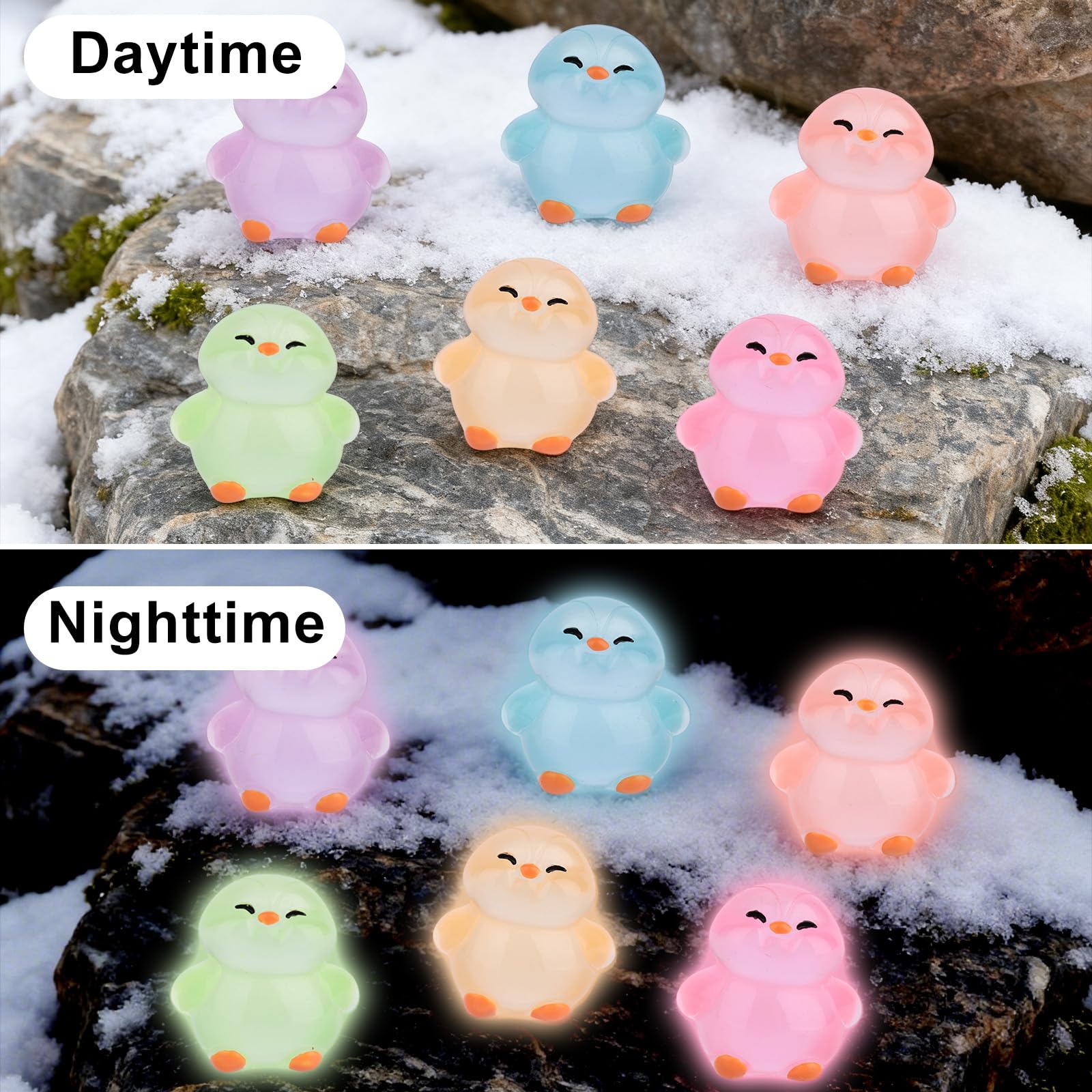 Sinbana 30pcs Glow in The Dark Mini Resin Penguins, 6 Colors Luminous Tiny Penguin Micro Fairy Garden Landscape for Dollhouse - Image 4