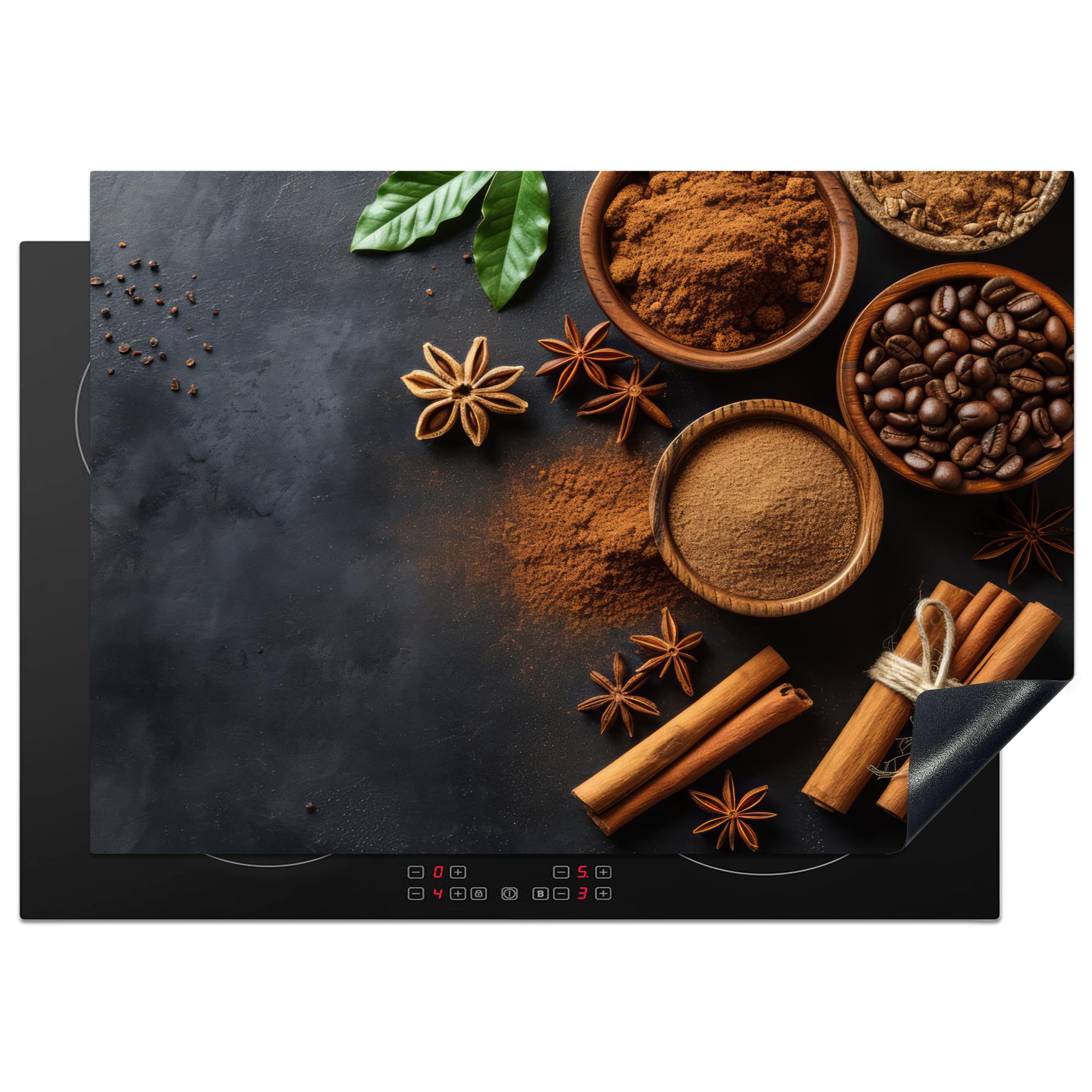 KitchenYeah© Induction Hob Protector Mat 20.5"x29.5" / 75x52 cm Cooker Top Protectors Cover Ceramic Covers Electric Hobs Vinyl Cinnamon - Concrete - Coffee - Cinnamon Sticks - Spices
