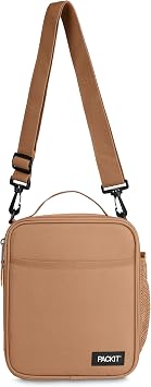 PackIt Freezable Crossbody Lunch Box, Almond, Built with EcoFreeze Technology, Fully Freezable, Collapsible, Reusable, With Top Handle, Front Slip Pocket. Effortlessly Carry, Fresh Every Time