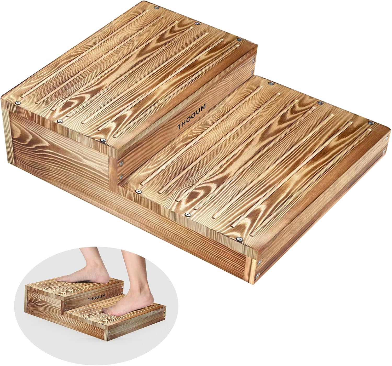 Wooden 2 Step Stool for High Beds, Moderate & Applicable 2-Step Stools for Seniors, Solid Wood steppingStool, Built-in Handle for Easy Carrying, 20.0" W Large