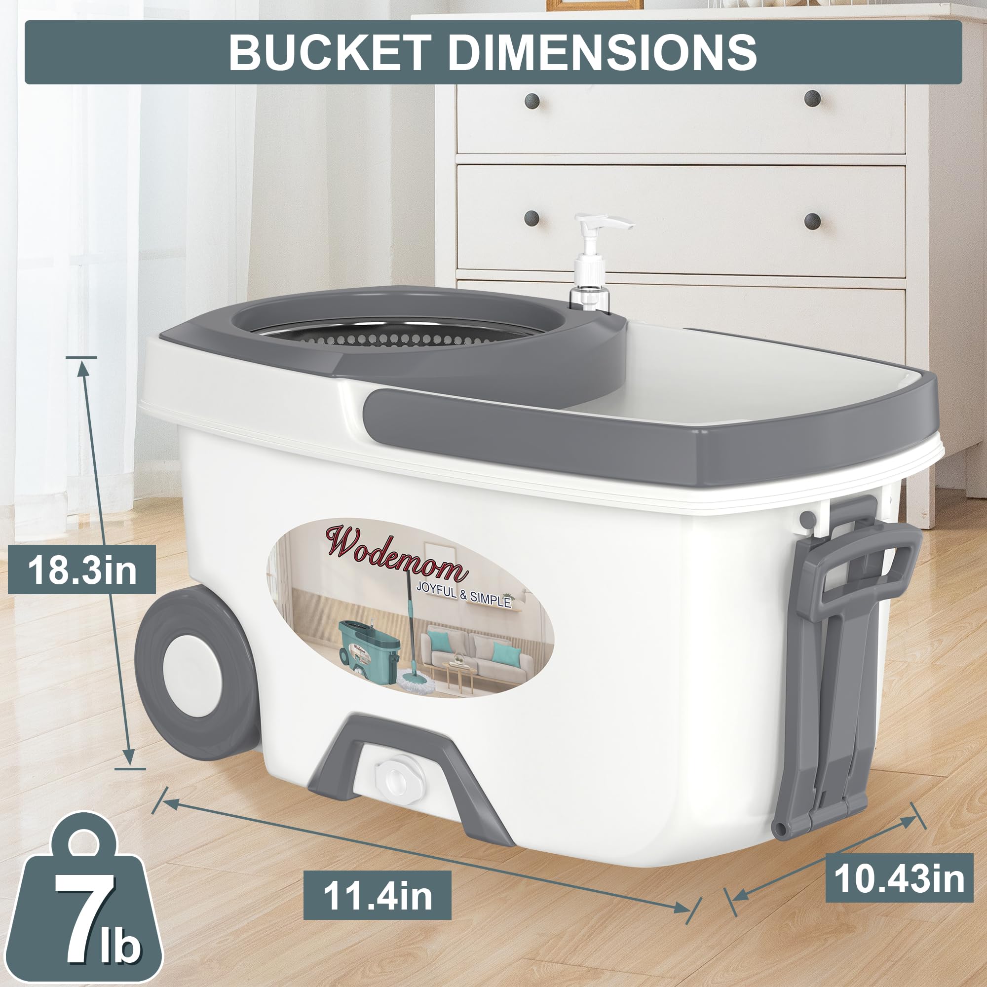Mopa y cubo con juego de escurridor, sistema de fregona giratoria y cubo, fregonas para limpieza de suelos, herramientas de suministros para el hogar con 6 recambios de repuesto, mango extendido de 61