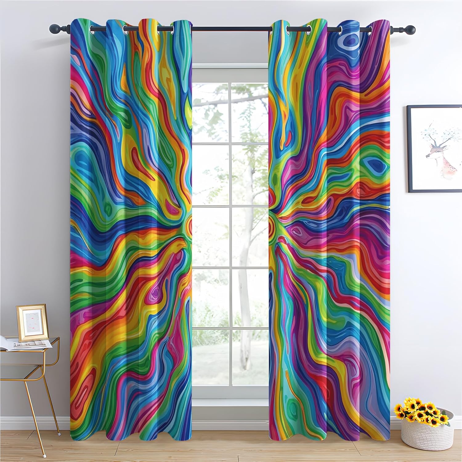 Psychedelic Curtains for Bedroom, Trippy Blackout Curtains for Living Room - Colorful Decor Window Curtains 72 Inches Long, Grommet Drapes 2 Panels Set