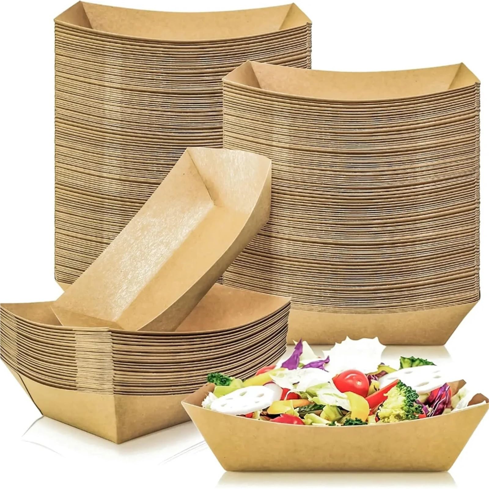 Vassoi di carta per alimenti, 1000 pezzi, in carta kraft marrone, usa e getta, riciclabili, per servire alimenti, barche, vassoi da asporto, forniture per feste per patatine fritte
