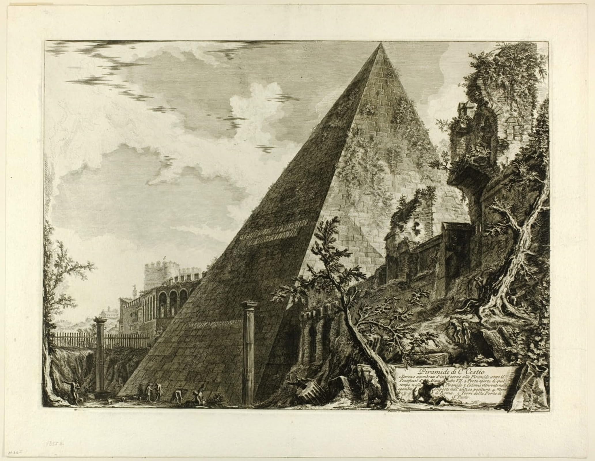 POSTERIIk Vintage Classic Picture Landscape Artwork the Pyramid of Gaius Cestius by Battista Piranesi Portrait Canvas Painting for Office Home Decor 60x90cm