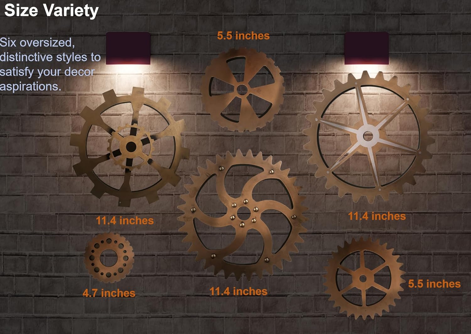 6 Piece Extra Large Vintage Wooden Gears Wooden Gears Wheels with Rustic Metal Look - Industrial Style Wall Decor Set for Home, Bar, Cafe, and DIY Crafts