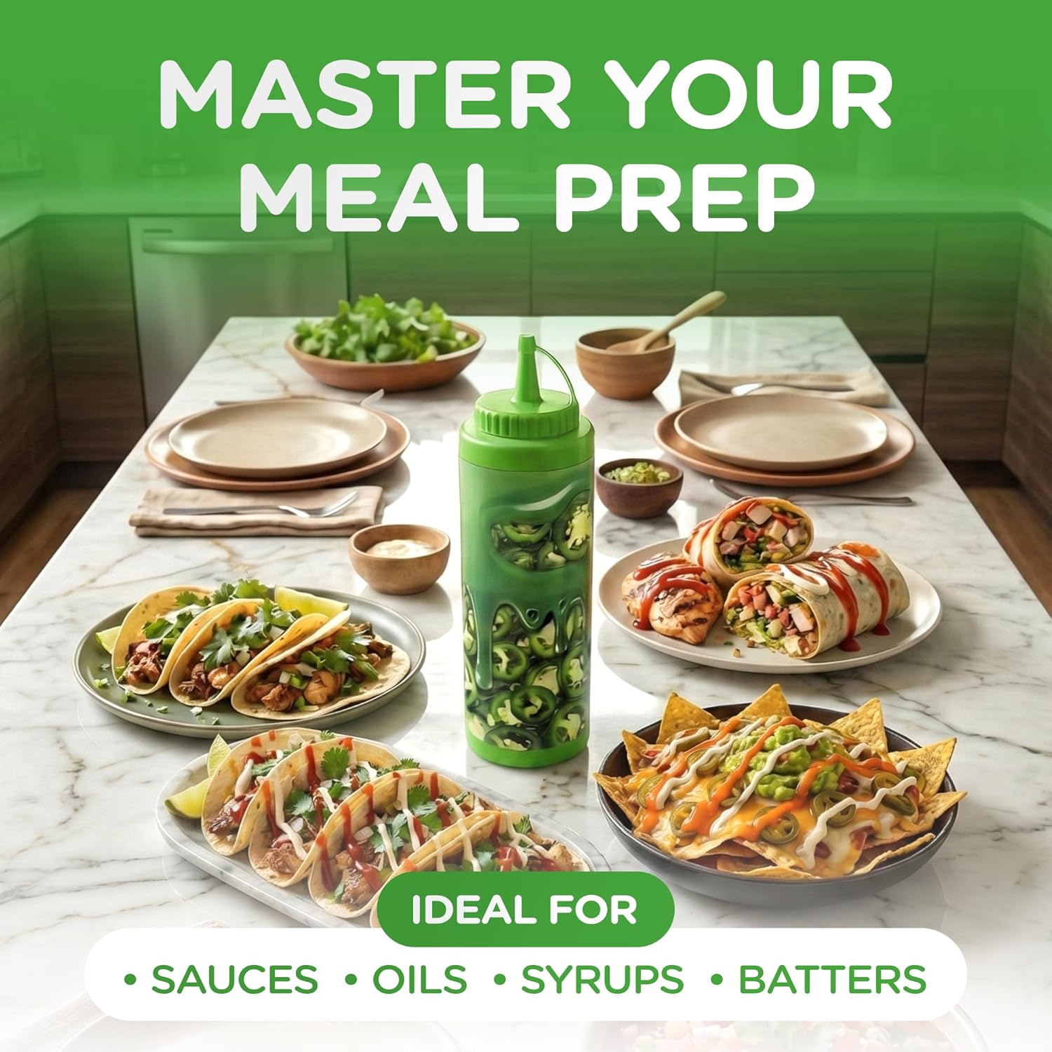 COMPAC HOME Decorated Sauce Dispenser, 12 oz, Green (Green, 48, Count)