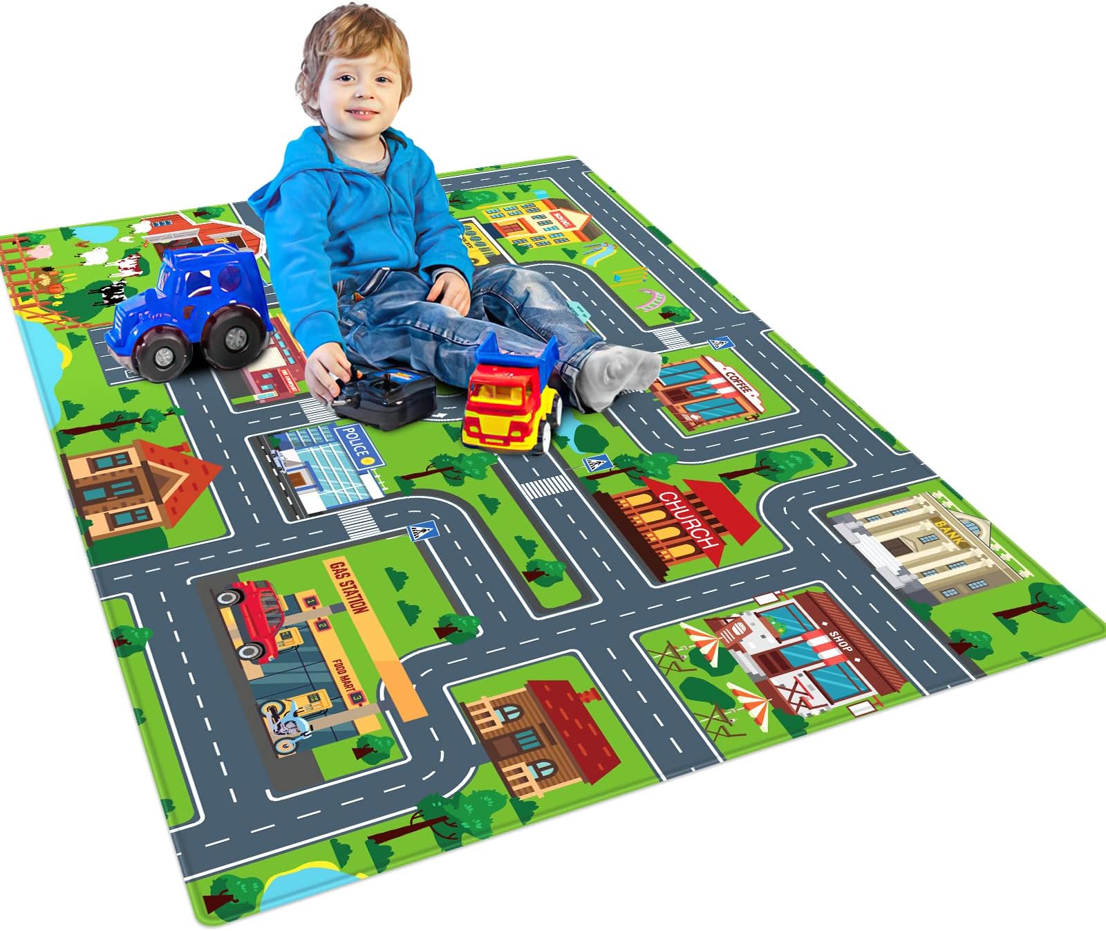 LTKOUGFAM kids Playmat Car Rug, Kids Play Rugs Town City