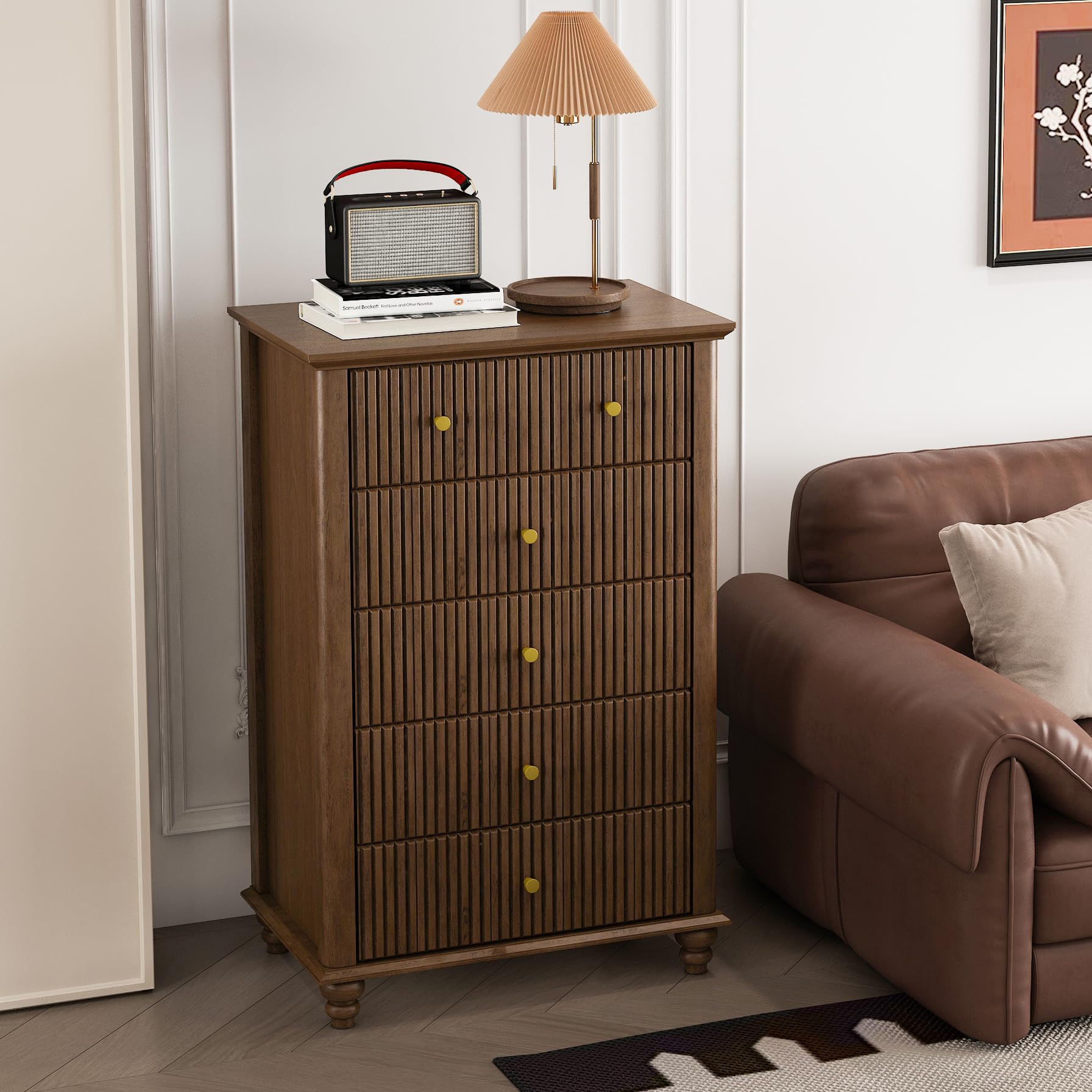 SABAITEC Modern 45 Inches Fluted 5-Drawer Dresser Ideal for Bedroom, Closet, Living Room, Hallway & Entryway Storage