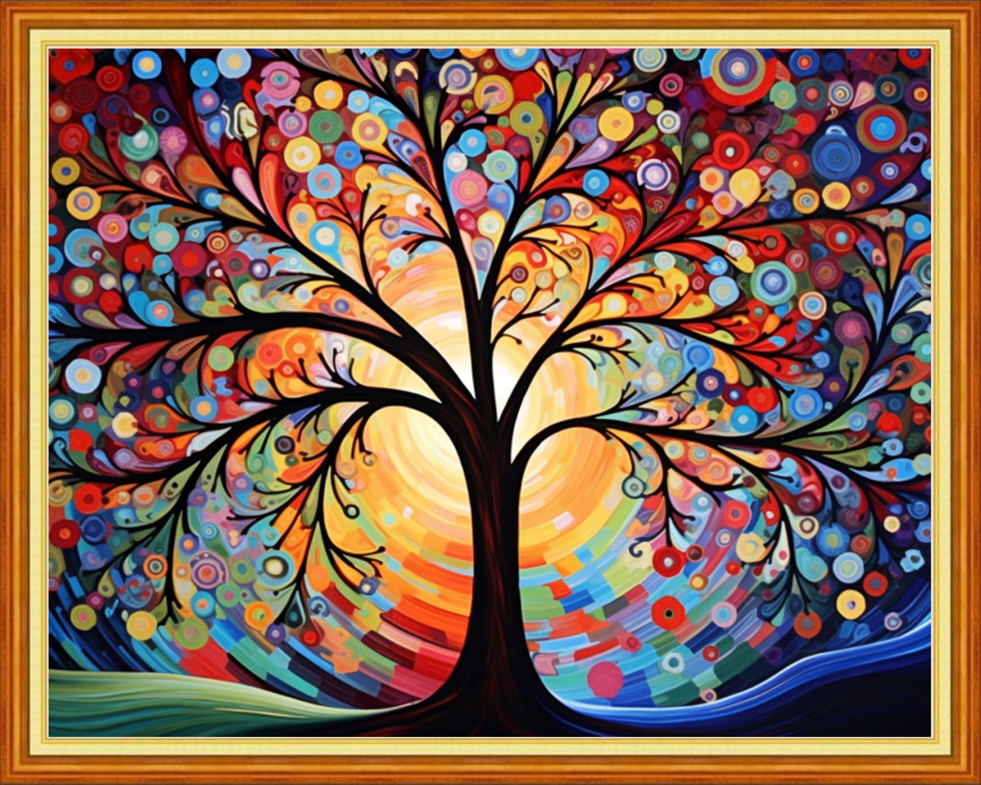 DMCVIVR Stamped Cross Stitch Kits for Beginners Adults Needlepoint Kits for Beginners Embroidery Kits for Adults Crossstitch Kit for Beginners 11CT-Colorful Tree 16x20 inchs