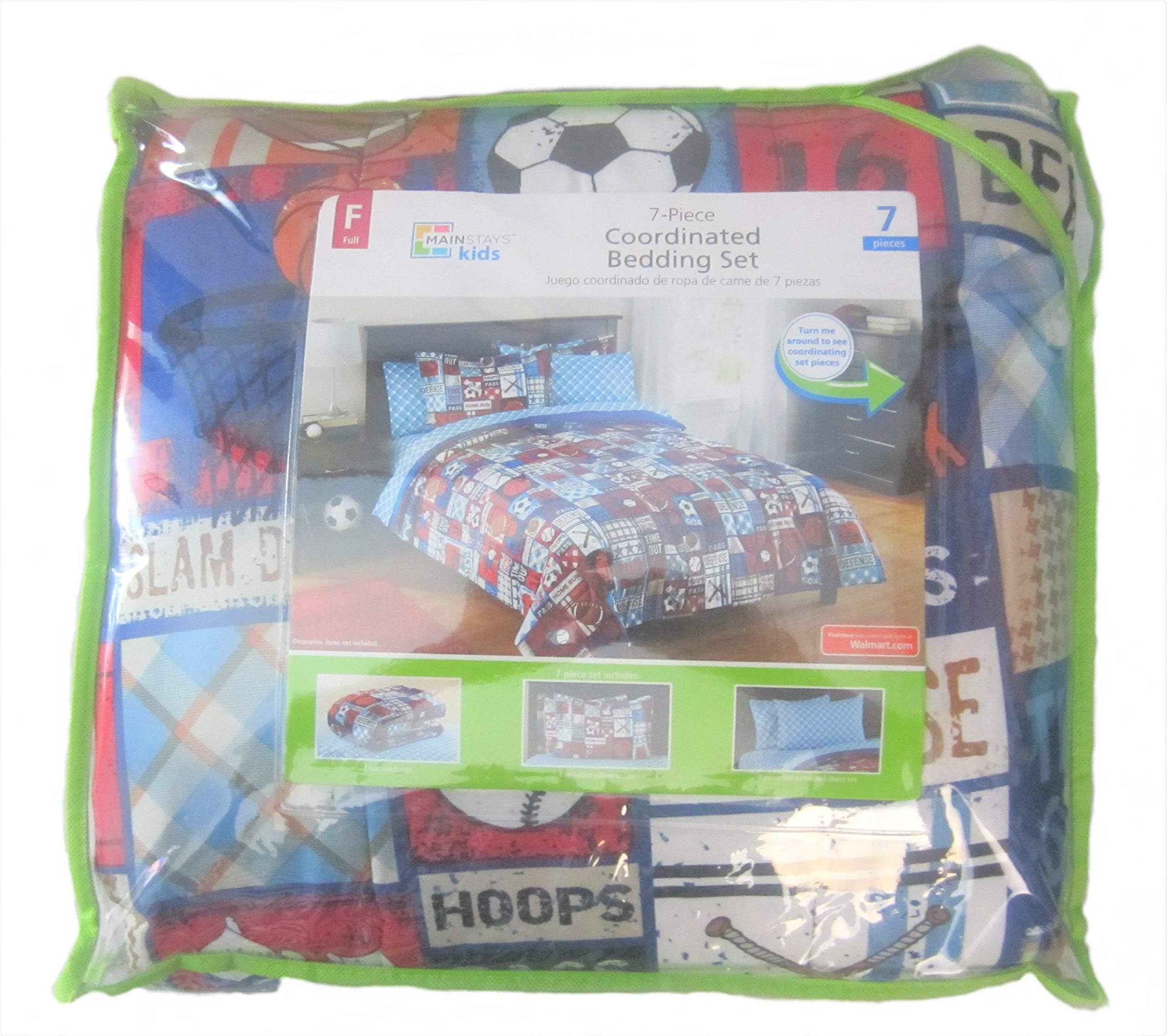 Mainstays Kids 7-Piece Coordinated Full Size Bedding Set - Sports