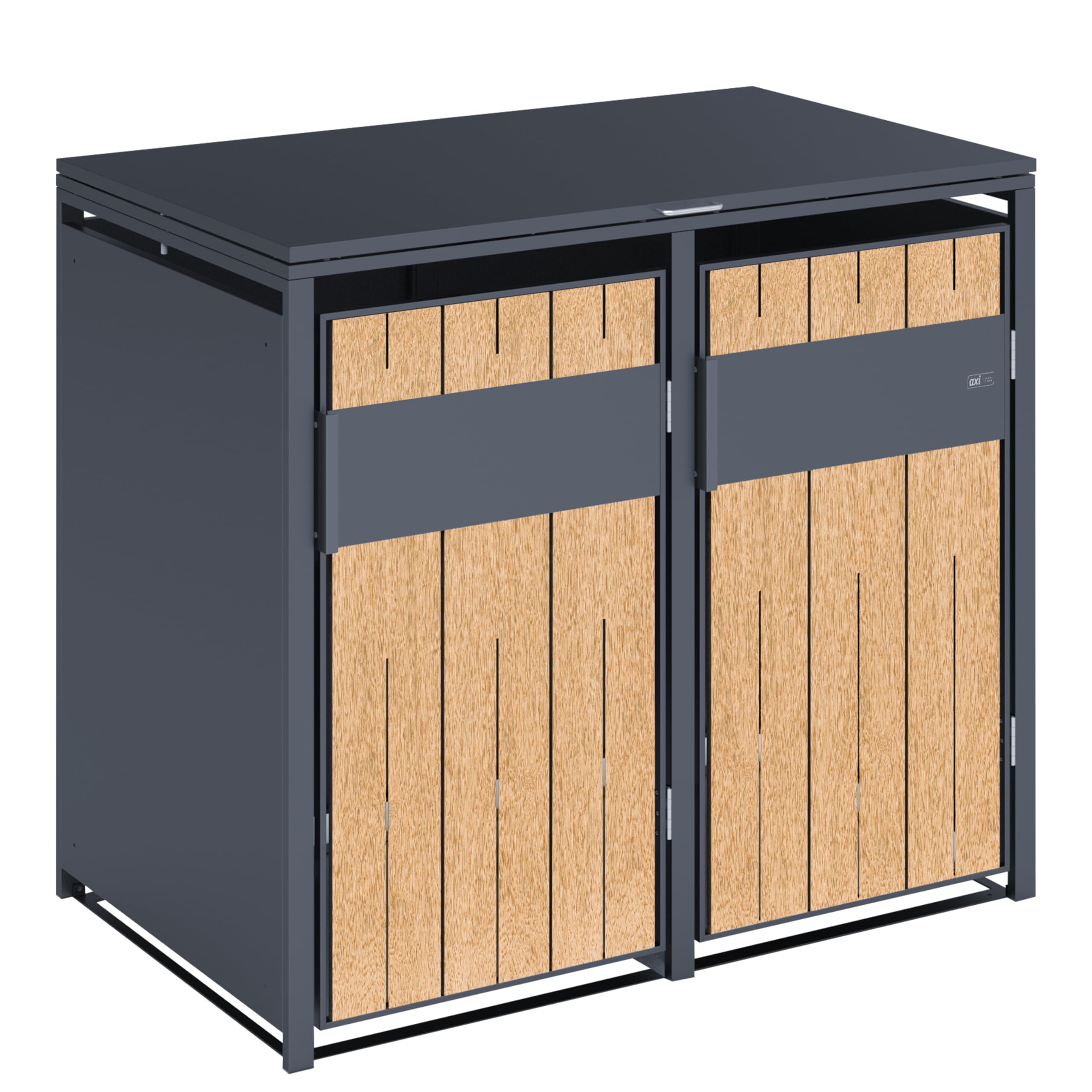 AXI Luke Mülltonnenbox Anthrazit/Holzoptik aus Metall - 2 Tonnen | Mülltonnenverkleidung mit Deckel für 2 Tonnen - Max. 240L - 132 x 80 x 116 cm | Müllbox/Aufbewahrungsbox für Mülltonnen