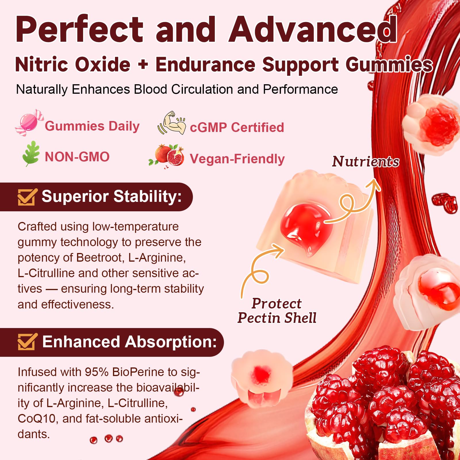(2 Packs) Beet Root Gummies 3050MG - Nitric Oxide Booster with Grape Seed, Pomegranate - Beetroot Supplement for Blood Pressure & Cardiovascular Support, Heart Health, Circulation, Vegan, Sugar Free — Amazon image 3