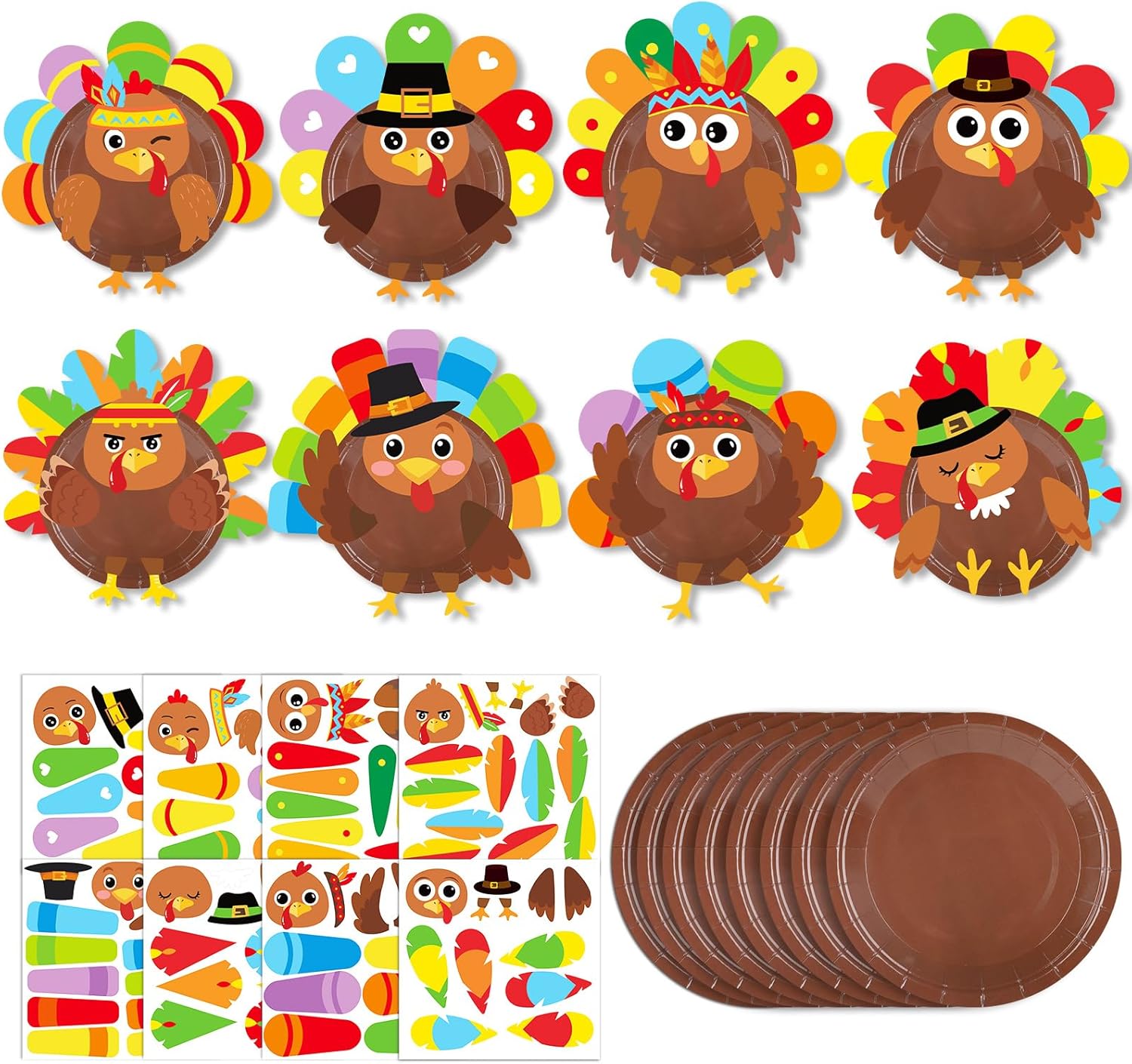 gisgfim 32 Sets Thanksgiving Turkey Crafts Kits Fall Thanksgiving Party DIY Plate Arts Craft Kits Autumn Craft Make a Turkey Ornaments Decorations Party Favors Supplies for Family Activities
