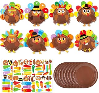 32 Sets Thanksgiving Turkey Crafts Kits Fall Thanksgiving Party DIY Plate Arts Craft Kits Autumn Craft Make a Turkey Ornaments Decorations Party Favors Supplies for Kids Classroom Family Activities