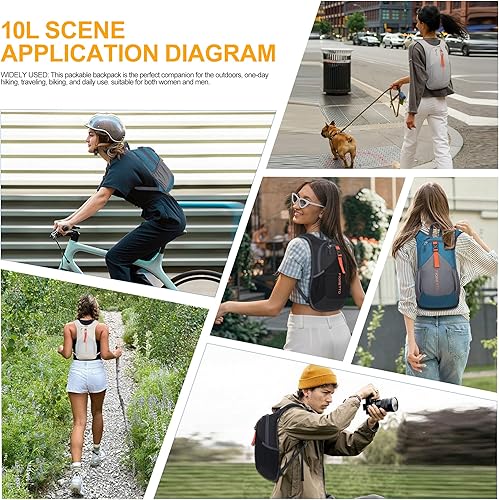 Miniatura 8 de FIORETTO Mochila de senderismo de 10L para mujeres y hombres, mini mochila plegable ligera para acampar viajes al aire libre, beige