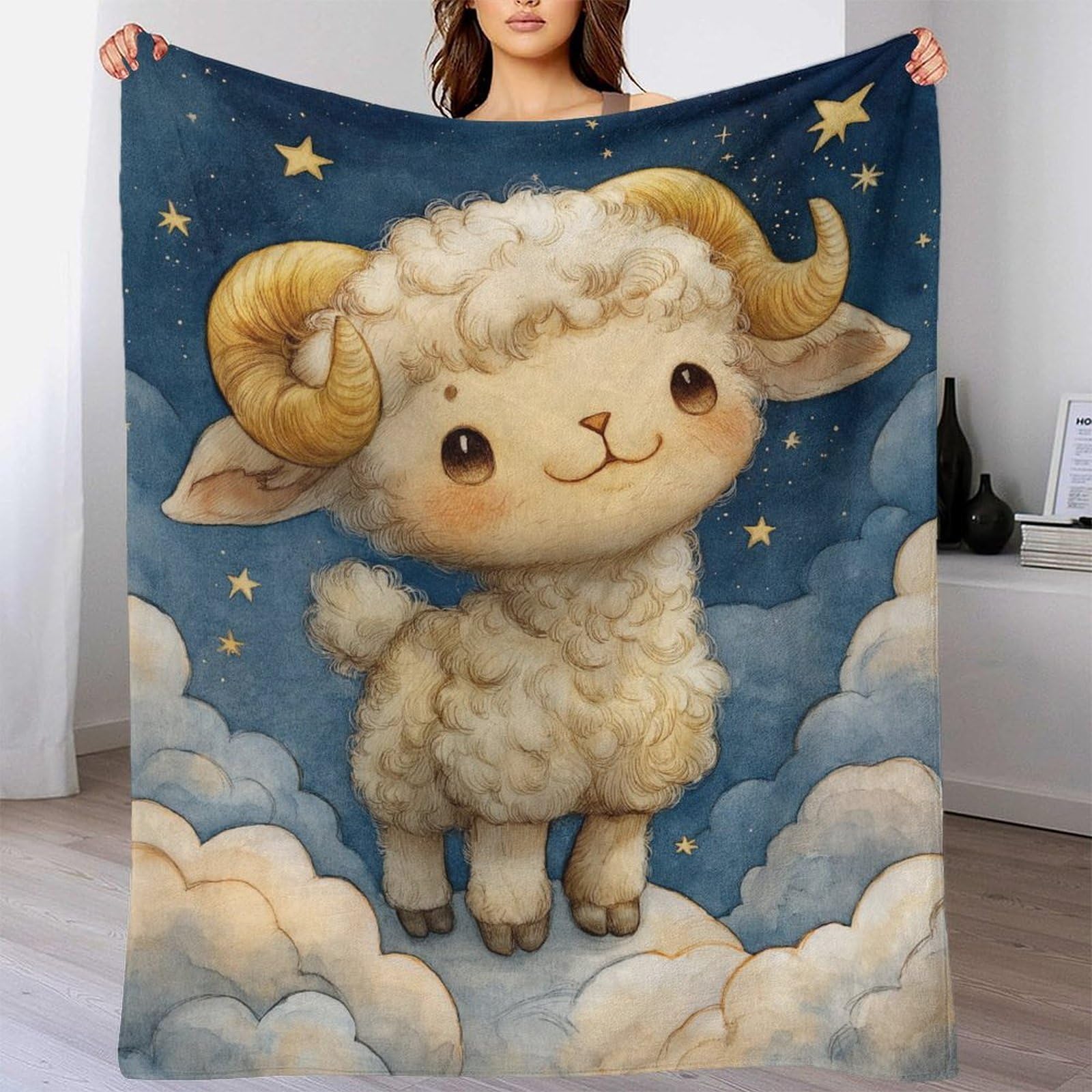 Couverture en flanelle motif mouton 180x200 cm plaid chaud d'hiver