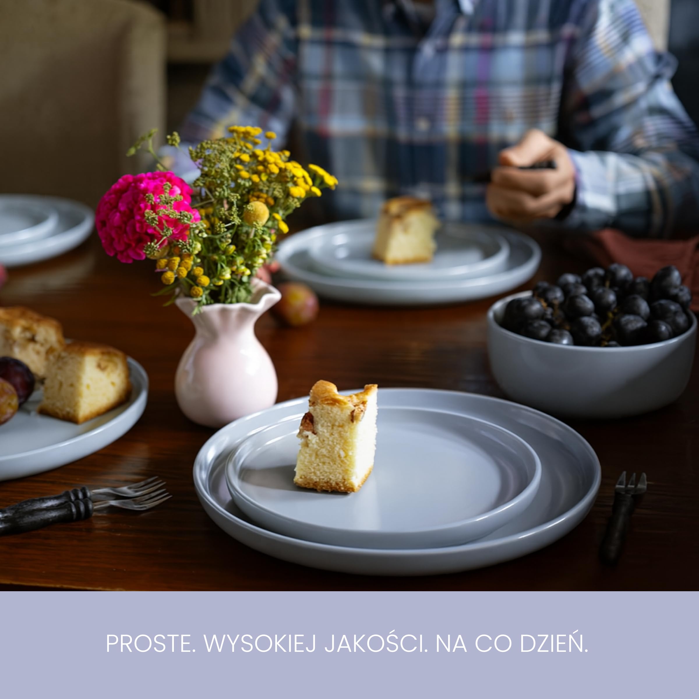Zestaw naczyń z gresu porcelanowego dla 6 osób, 18-częściowy — wykonany z materiału mocniejszego i bardziej odpornego na zarysowania niż talerze i misek z kamionki, połysk lawendy | Zestaw zastawy