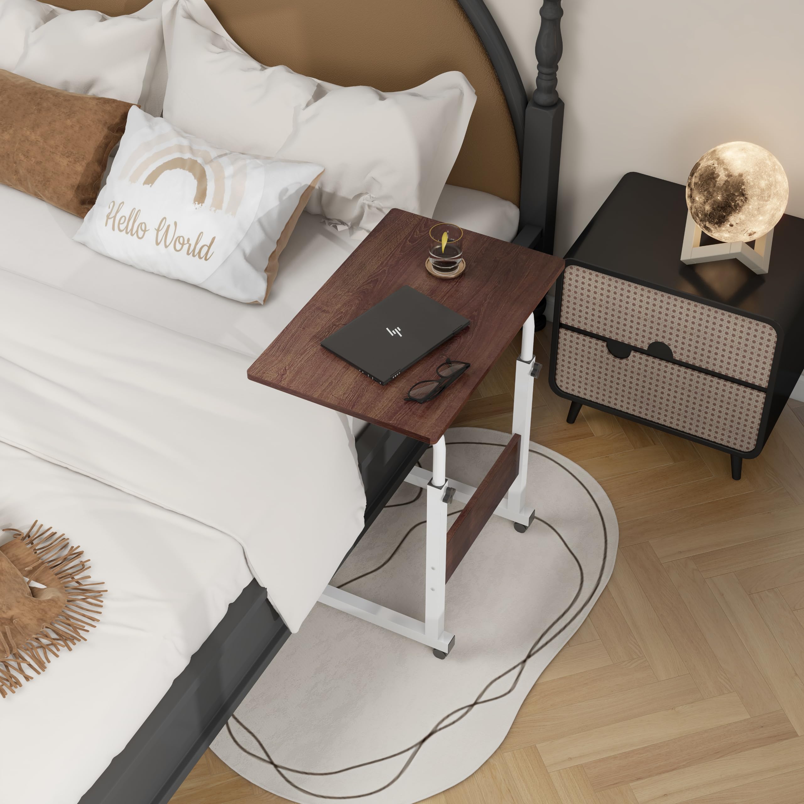 Homeland Design your Heritage Multi Purpose Laptop Table | Wooden Table with Adjustable Height, Wheels | Brown (60 X 60 X 40 Cm)