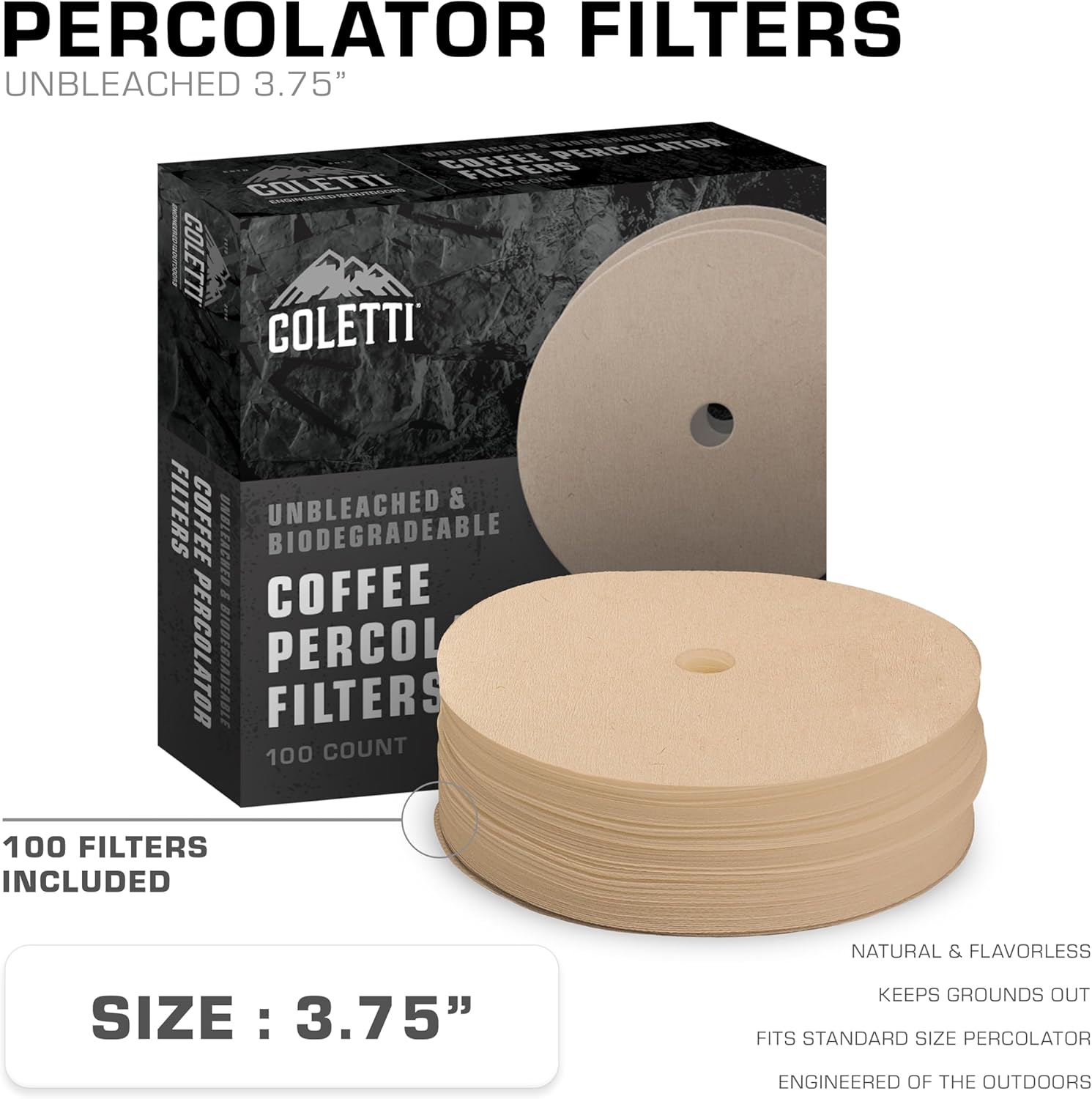 COLETTI Bozeman Super Bundle — Percolator Coffee Pot, Camping Coffee Pot, 2x Glass Globes, 100-Pack of Natural Filters — Camping's Best Percolator – Pure Stainless Steel [9 Cup Bundle]