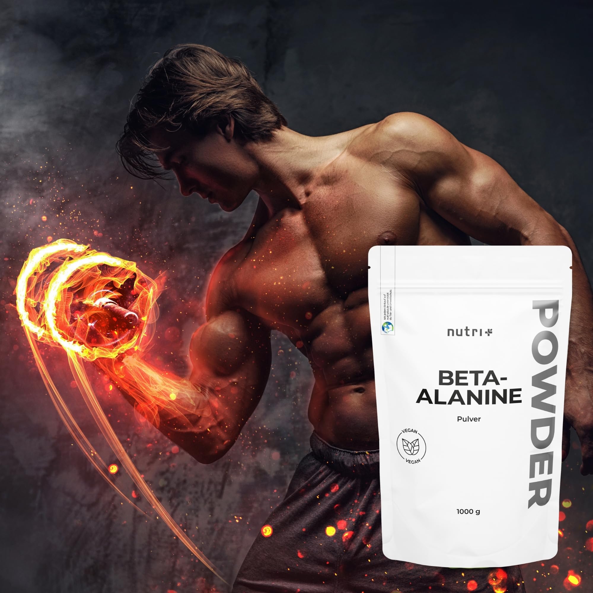 Nutri + Beta Alanina in Polvere 1 kg - vegana pura ad alto Dosaggio e senza Additivi - Booster pre-Allenamento - ß Alanine vegan Powder - Energizzante Sport 1000 g