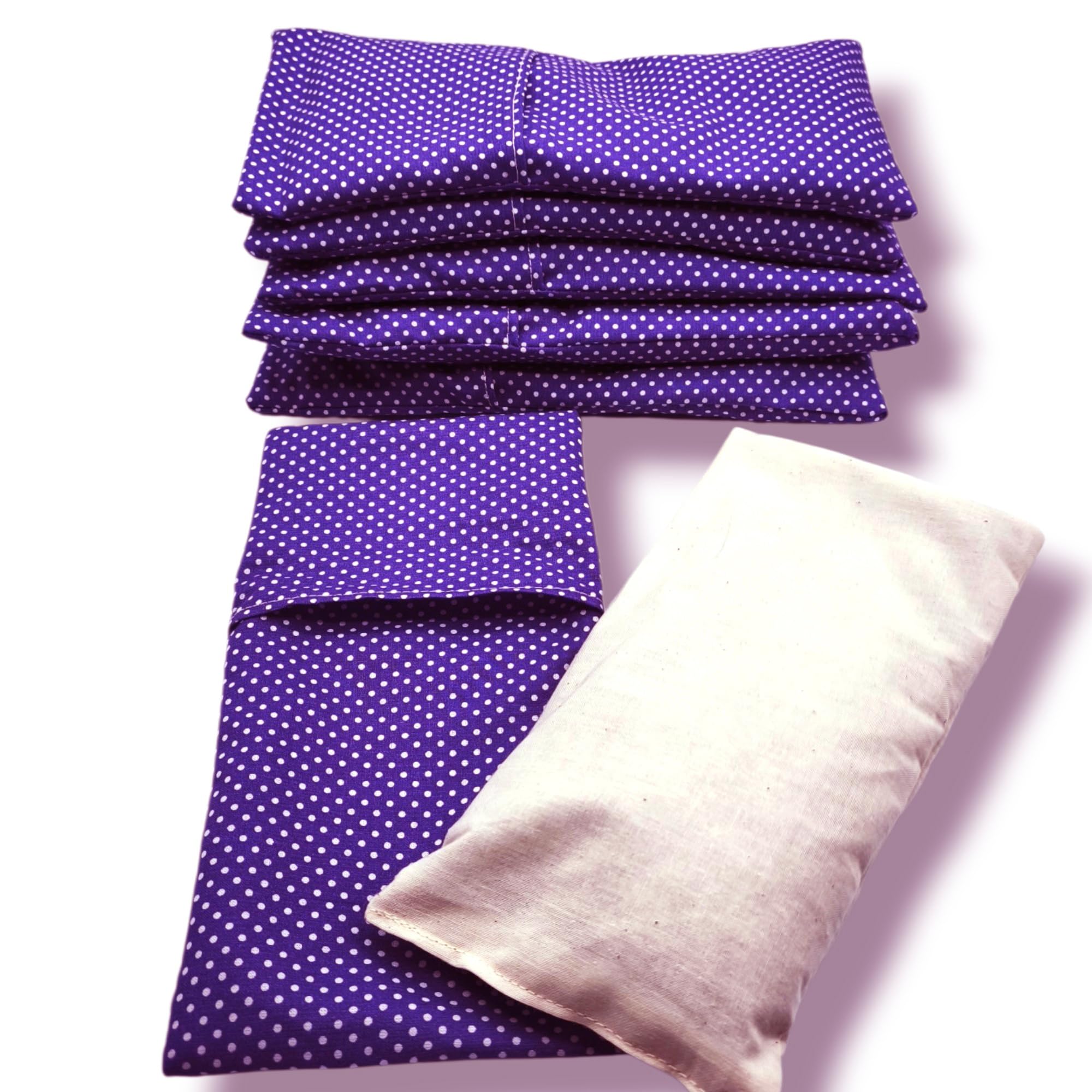 Almohada para los Ojos Pack 6 lila's (6 Rellenos y 6 Fundas Lavables) | Semillas de Lavanda y Semillas de arroz | Yoga, Meditación, Relajación, Descanso de Ojos...