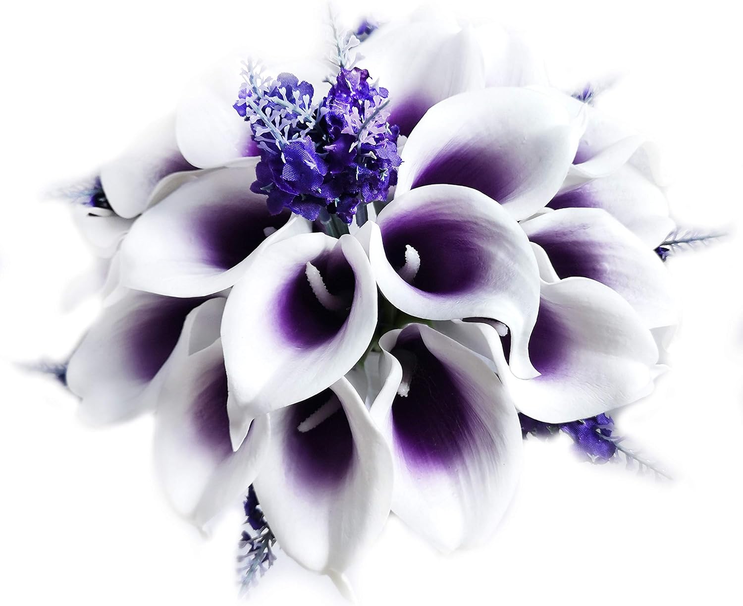 Purple Picasso Calla Lilies Wedding Floral Set Artificial Real Touch Flowers (Lavender Bouquet 9 inch)