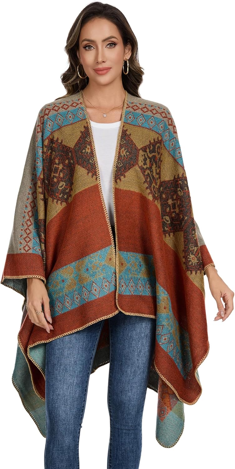 Shawl Wraps for Women, Elegant Knitted Cape Open Front Poncho Scarf Blanket Cardigan Coat for Spring, Autumn, and Winter - Image 3