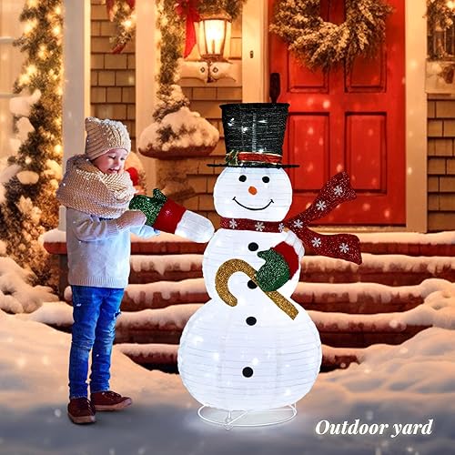Miniatura 5 de Muñeco de nieve iluminado de 4 pies, muñeco de nieve iluminado con 100 luces LED, decoraciones navideñas para exteriores, patio, muñeco de nieve con