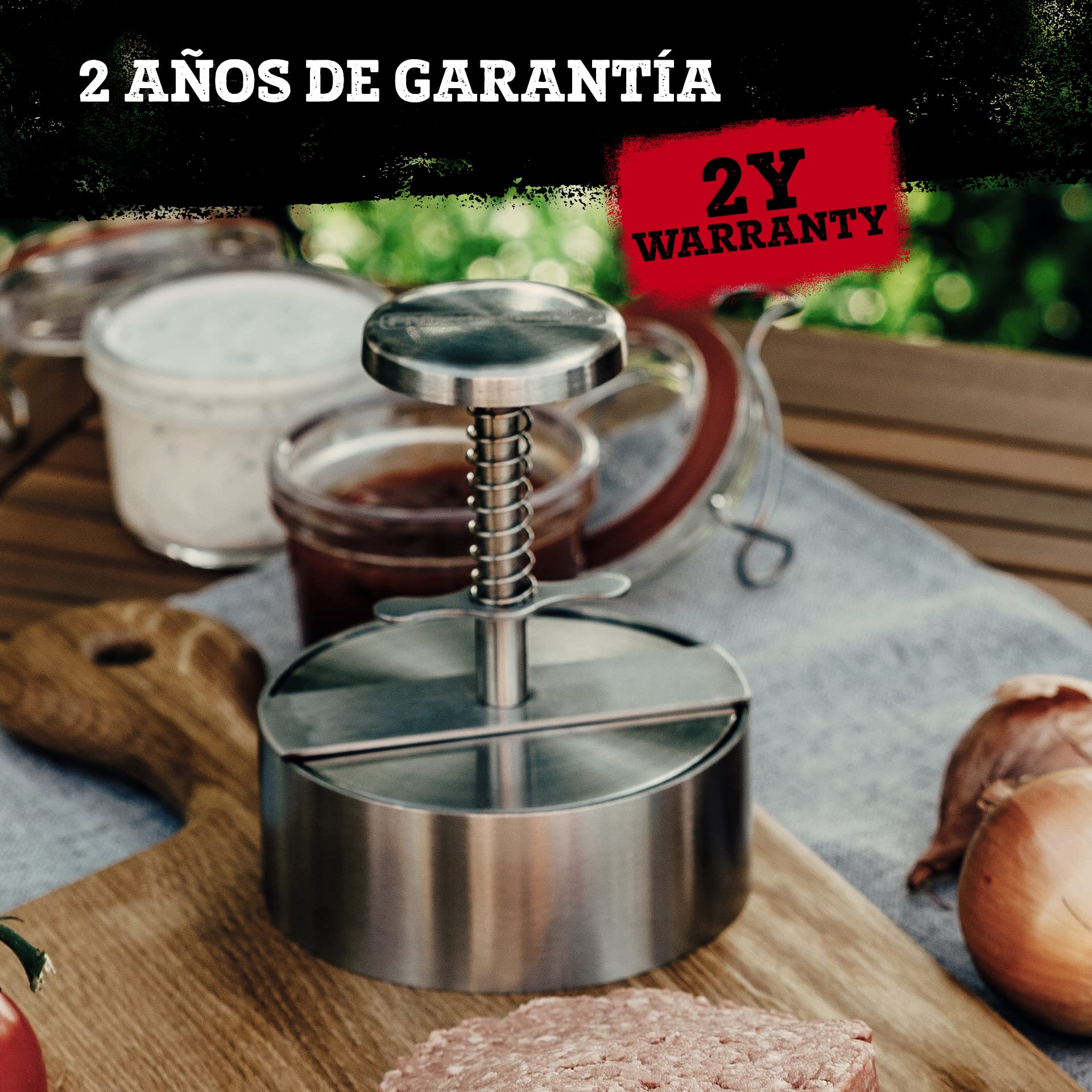 FM Professional Prensa Hamburguesas Profesional XXL Molde de gran tamaño en Acero Inoxidable para Carne, Pescado, Burger Vegana, Filetes Rusos Apta para lavavajillas, 14x11,5cm, 1 ud.