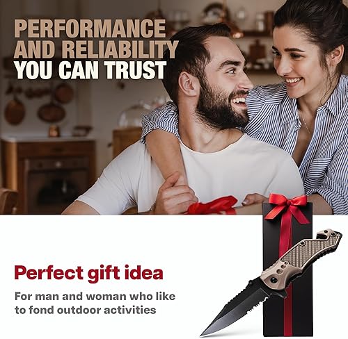 Vista 46 de Navaja de bolsillo legal con hoja dentada de 2.95 pulgadas, rompedor de vidrio, cortador de cinturón de seguridad, cuchillos plegables afilados EDC