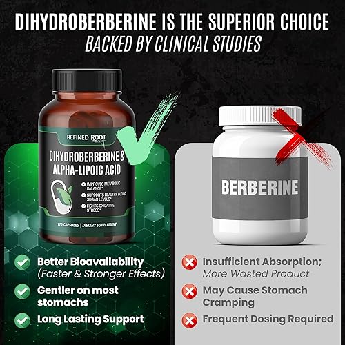 Miniatura 2 de Suplemento de dihidroberberina de raíz refinada de 300 mg con ácido alfa lipoico de 600 mg - Suplemento de berberina extra fuerte con ácido alfa